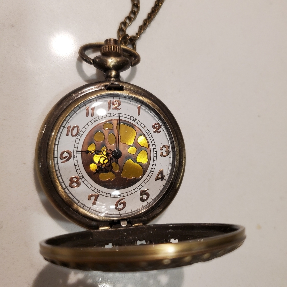 Vintage Clock Pendant Long Necklace Neutral Preppy Casual Steampunk Classic Boho - Picture 3 of 5